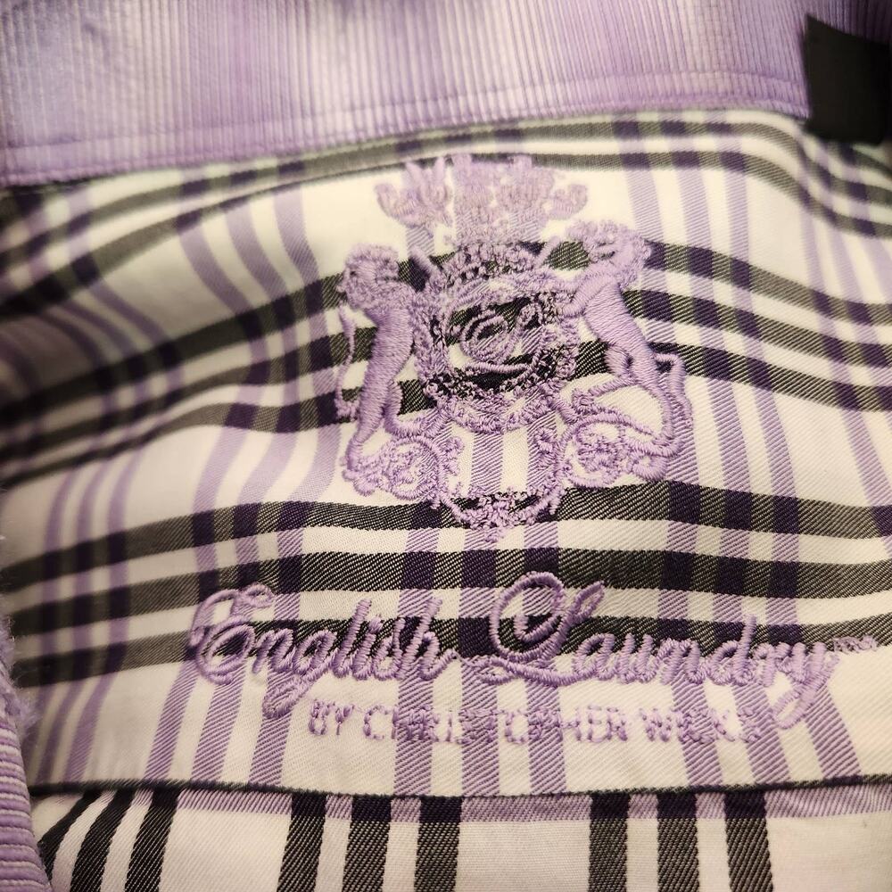English Laundry by Christopher Wicks Cotton Shirt Size 17.5, 34/35 Purple Plaid - Picture 8 of 16